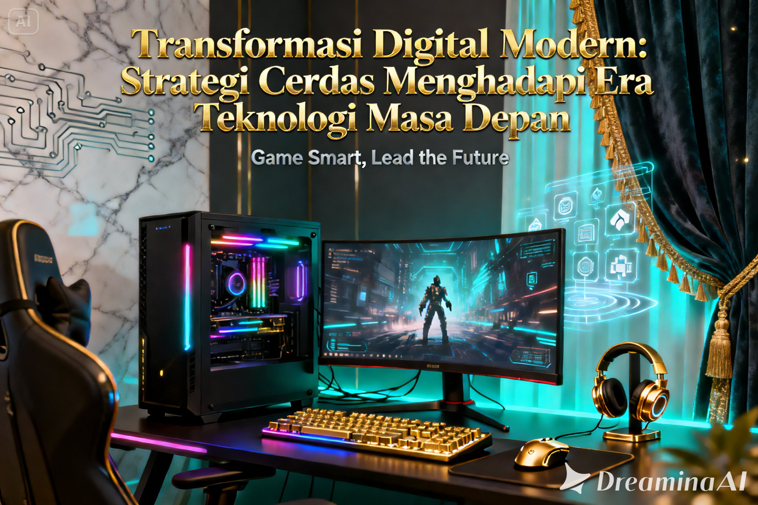 Transformasi digital modern yang menampilkan teknologi AI, komputasi canggih, dan ekosistem digital masa depan