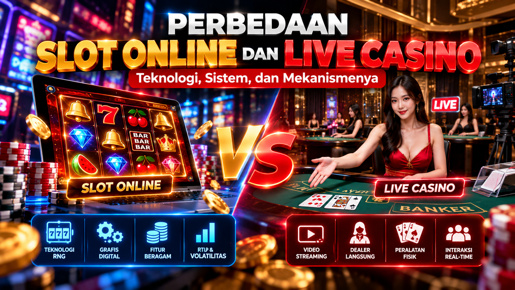 Perbedaan Slot Online dan Live Casino